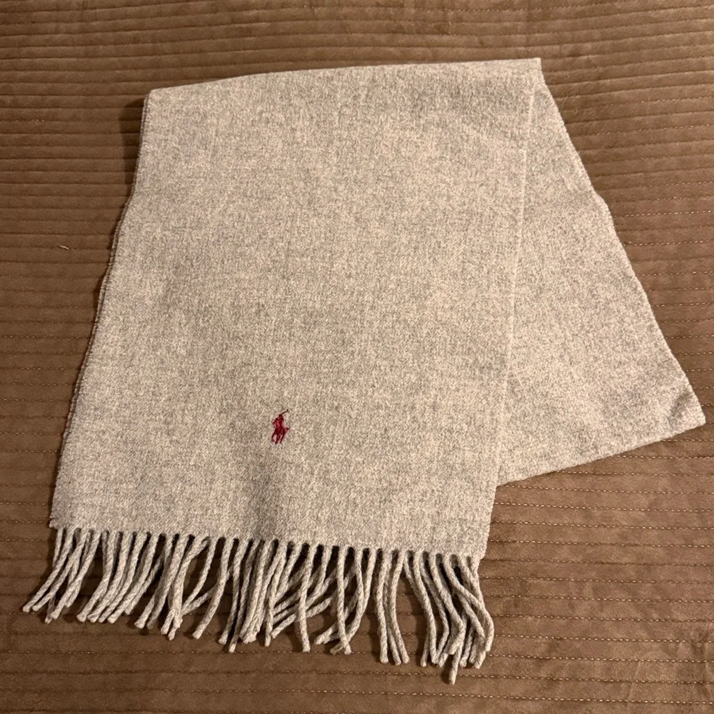Polo Ralph Lauren Gray Flannel Lambswool Fringed Scarf